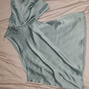 Turquoise one shoulder puff sleeve top